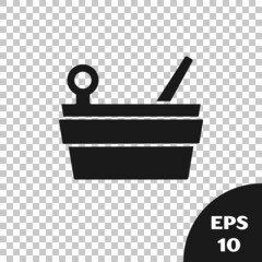 Black Sauna bucket and ladle icon isolated on transparent background. Vector