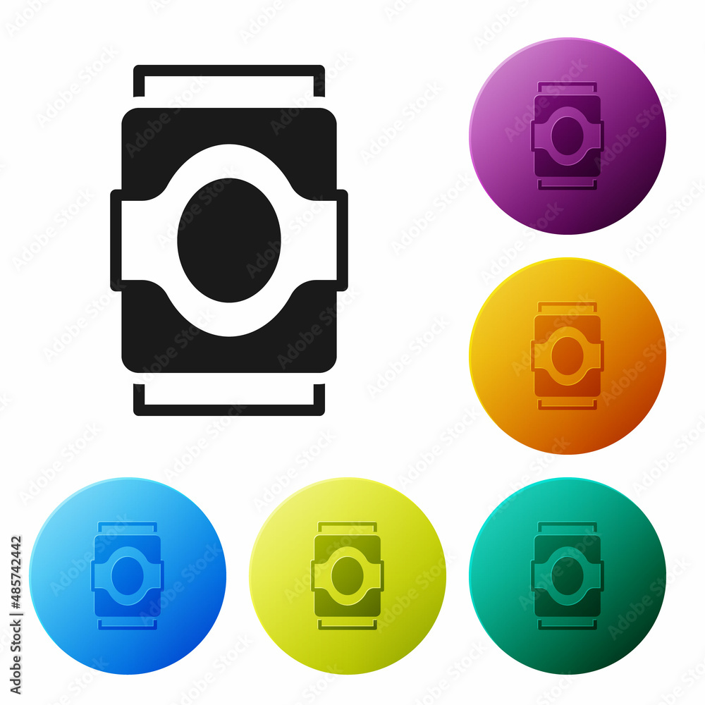 Poster black soda can icon isolated on white background. set icons in color circle buttons. vector