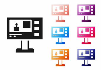 Black Television report icon isolated on white background. TV news. Set icons colorful. Vector