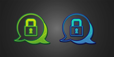 Green and blue Lock icon isolated on black background. Padlock sign. Security, safety, protection, privacy concept. Vector