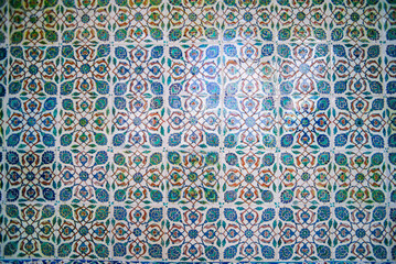 Traditional blue Turkish tiles at Topkapi Palace, Istanbul, Turkey, Eastern Europe, background with copy space