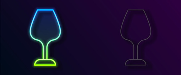 Glowing neon line Wine glass icon isolated on black background. Wineglass sign. Vector
