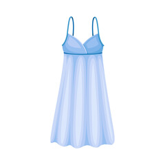 Light blue silk sleeping dress, sleepwear for women. Textile night clothes cartoon vector illustration