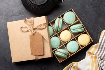 Homemade macaroons in gift box