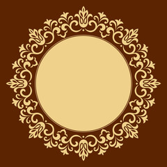 Decorative frame Elegant vector element for design in Eastern style, place for text. Floral golden and brown border. Lace illustration for invitations and greeting cards