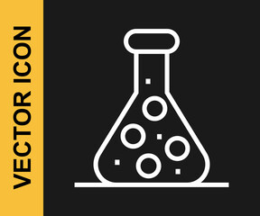 White line Test tube and flask chemical laboratory test icon isolated on black background. Laboratory glassware sign. Vector