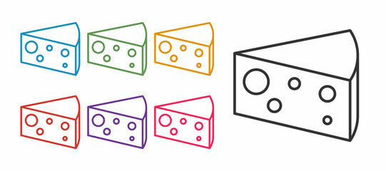 Set line Cheese icon isolated on white background. Set icons colorful. Vector