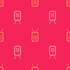 Yellow Military dog tag icon isolated seamless pattern on red background. Identity tag icon. Army sign. Vector