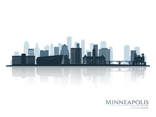 Obraz na płótnie Canvas Minneapolis skyline silhouette with reflection. Landscape Minneapolis, Minnesota. Vector illustration.