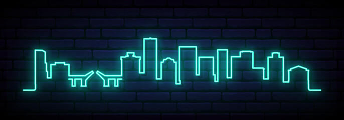 Blue neon skyline of Norfolk. Bright Norfolk City long banner. Vector illustration.