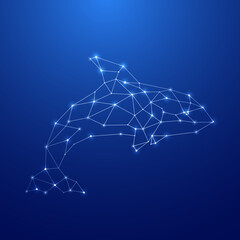 Geometric Orca silhouette. Image of Orca in the form of constellation on blue background. Vector illustration. © greens87