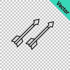 Black line Medieval arrows icon isolated on transparent background. Medieval weapon. Vector