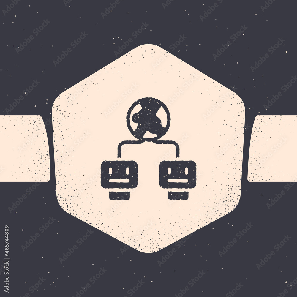 Poster grunge artificial intelligence icon isolated on grey background. machine learning, cloud computing, 
