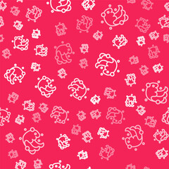 White line Tsunami icon isolated seamless pattern on red background. Flood disaster. Stormy weather by seaside, ocean or sea wave or tsunami. Vector