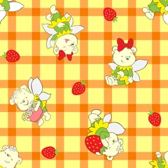 Muurstickers seamless pattern with strawberries © Harsono