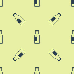 Blue Closed glass bottle with milk icon isolated seamless pattern on yellow background. Vector