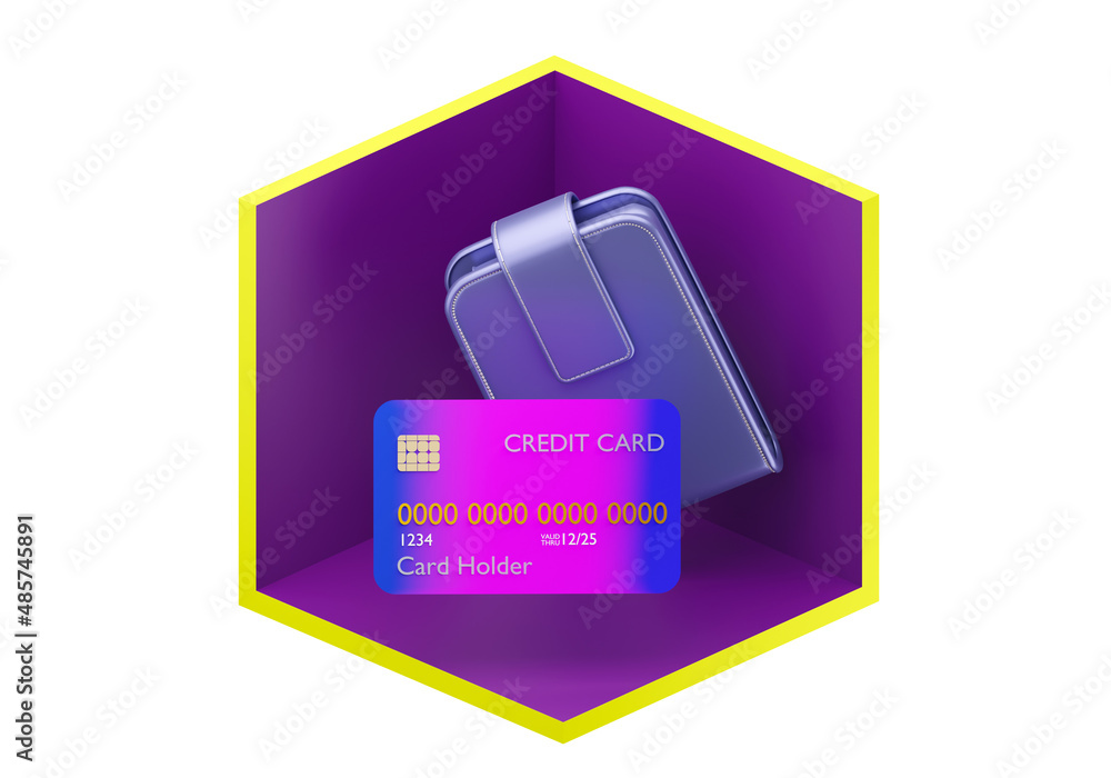 Poster button with credit card for your design. credit card and wallet. payment using online banking concep