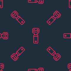 Red line Bottle opener icon isolated seamless pattern on black background. Vector