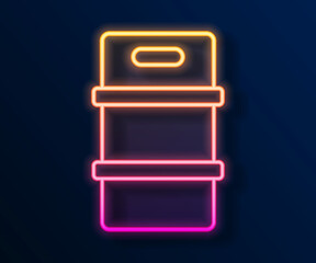 Glowing neon line Metal beer keg icon isolated on black background. Vector