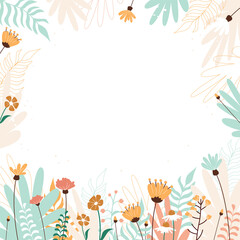 Banner on a light background. Vector flat illustration of a floral banner and background. Spring minimalistic flat wildflowers and plants