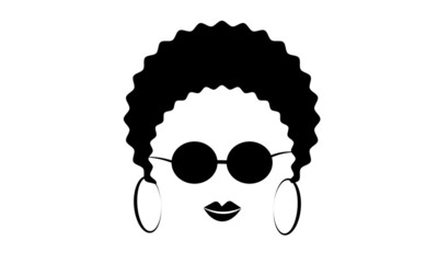 African pretty woman with afro hair style portrait. Black and white illustration