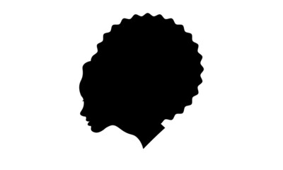 African pretty woman with afro hair style portrait. Black and white illustration