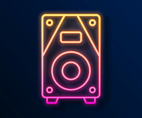 Glowing neon line Stereo speaker icon isolated on black background. Sound system speakers. Music icon. Musical column speaker bass equipment. Vector