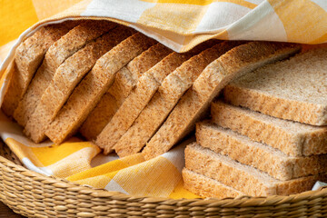 Slice toast bread in a basket