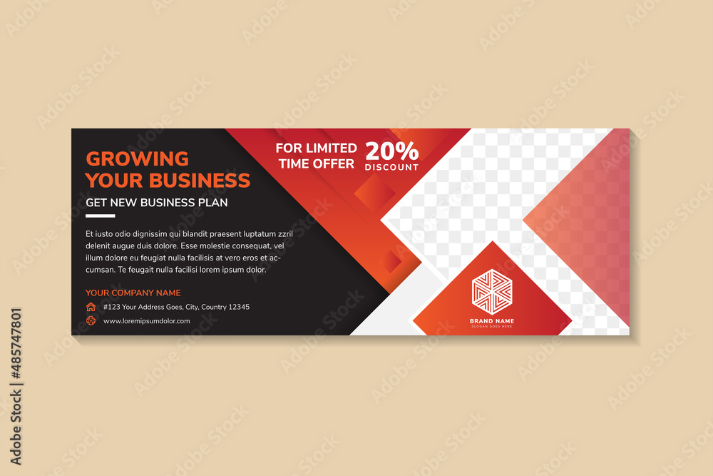 Poster growing your business banner using black and red gradient background. template design with horizonta