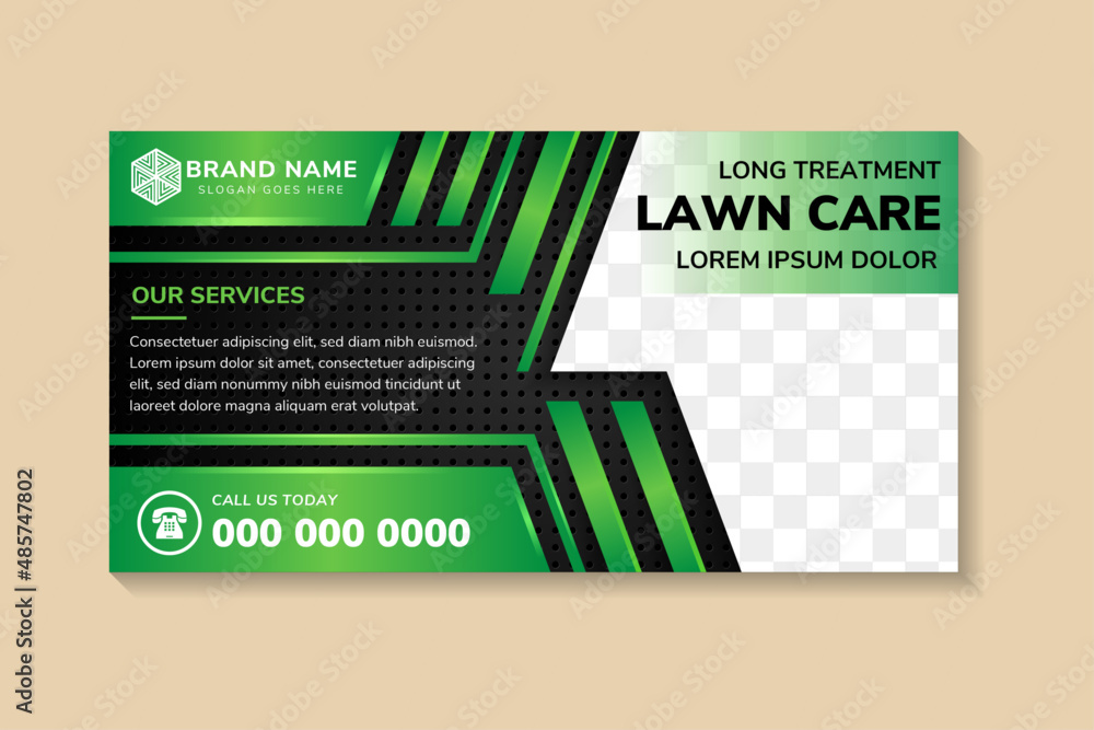 Wall mural lawn care and gardening service using green gradient color. brochure template design with horizontal
