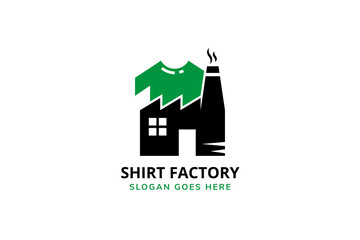 t-shirt factory logo design template isolated in white background. combination green and black colors in object shape.