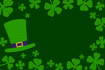 St. Patrick's day banner background with hat coins and clover, Patrick's day banner, holiday and festival sign, three leaf clover. Vector illustration
