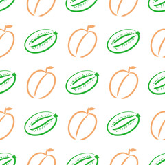 Kiwi and peach vector seamless pattern illustration
