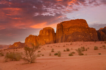 Wadi Rum Desert in Jordan at the beautiful dawn
