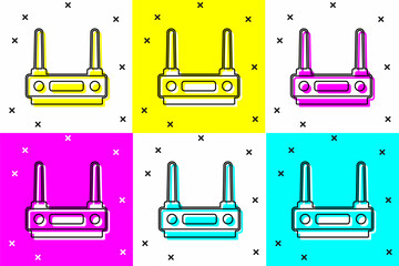 Set Router and wi-fi signal icon isolated on color background. Wireless ethernet modem router. Computer technology internet. Vector