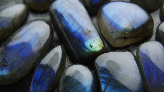 Labradorite with schiller on turn table.