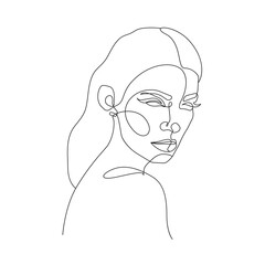 Abstract Woman Head Continuous One Line Vector Drawing. Style Template with Abstract Female Face. Modern Minimalist Simple Linear Style. Beauty Fashion Design 