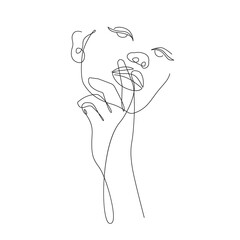 Abstract Woman Head Continuous One Line Vector Drawing. Style Template with Abstract Female Face. Modern Minimalist Simple Linear Style. Beauty Fashion Design 