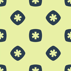 Blue Medical symbol of the Emergency - Star of Life icon isolated seamless pattern on yellow background. Vector