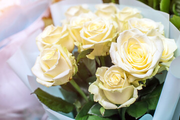 A bouquet of beige roses close-up
