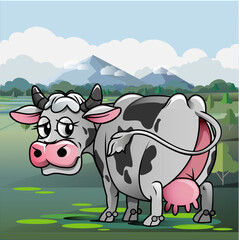 A cow in the meadow, vector illustration