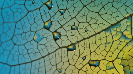 gouttes de pluie sur feuille de Pipal décomposée. (Figuiers des Pagodes ou Ficus Religiosa)