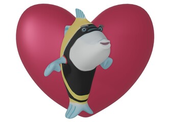  Fish and Heart and white background