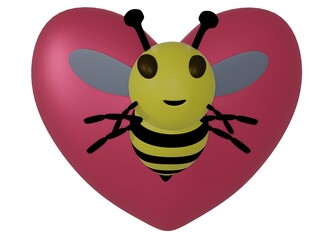 Bee and Heart and white background