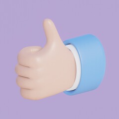 3d render, cartoon character businessman hand thumb up. Like gesture. Like sign hand pose 3D illustration 3D rendering. Professional approval concept