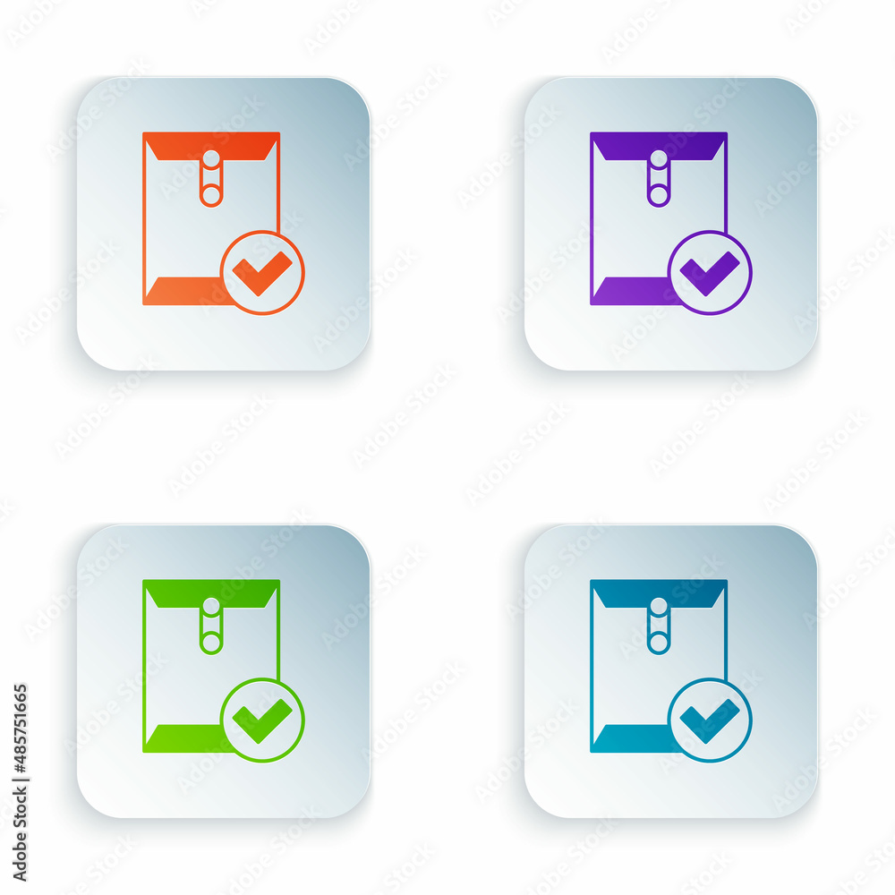 Poster color envelope and check mark icon isolated on white background. successful e-mail delivery, email d