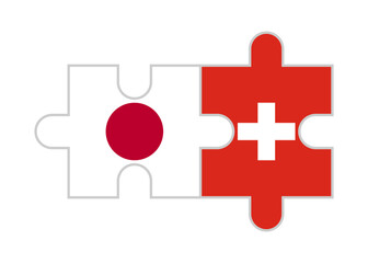puzzle pieces of japan and switzerland flags. vector illustration isolated on white background