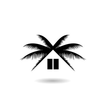 Roof from palm tree leaves icon with shadow