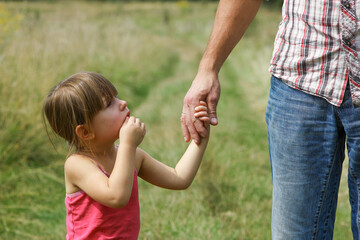 Fototapeta premium the parent holds the hand of a small child
