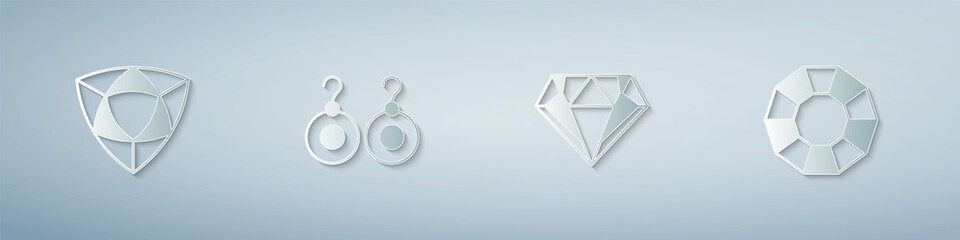 Set Diamond, Earrings, and . Paper art style. Vector